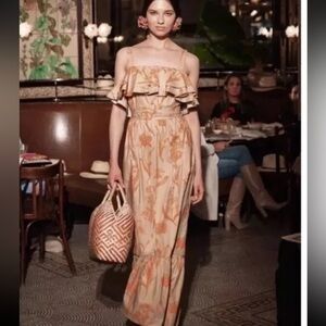Johanna Ortiz Ruffled Cotton Maxi Dress Size 8 Tropical Resortwear NEW